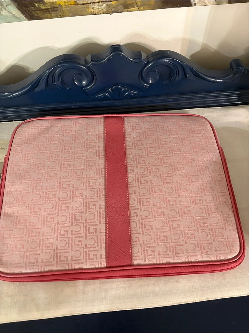 Vintage Liz Claiborne Pink Monogram Laptop Sleeve with faux leather Trim NWT